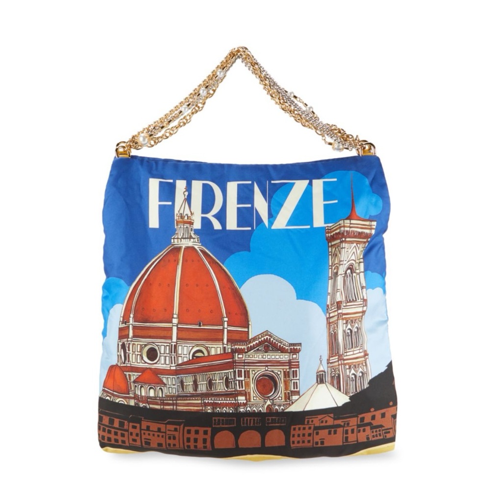DOLCE & GABBANA CAPRI MULTI COLOR SILK SHOULDER BAG W/MULTI EMBELLISHED HANDLES